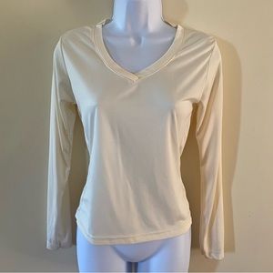 One Step Up Ivory Long Sleeve V-Neck Vintage Blouse Size M Medium Good Condition